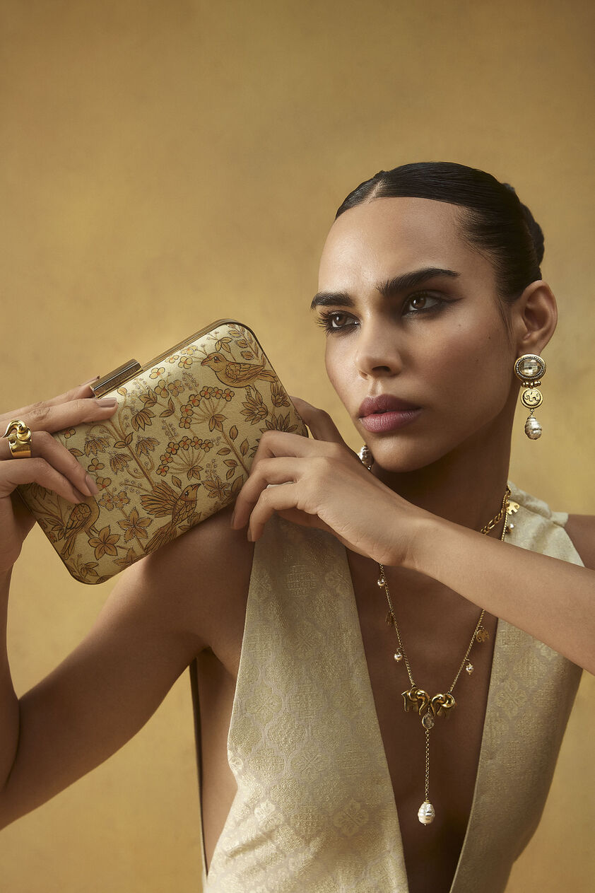 Pichhwai Clutch - Canary Gold, Gold, image 4